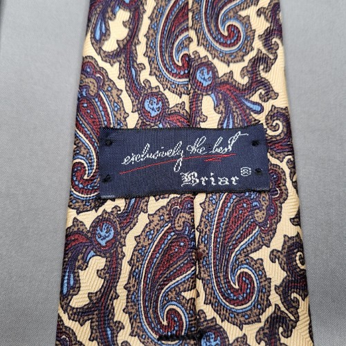 VINTAGE Briar Tie Paisley Beige Red Blue Brown Hand Fashioned Mens Neck Tie - Picture 2 of 11