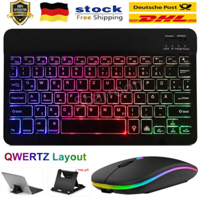 Tastatur Funk Maus Wireless Kabellos Keyboard Bluetooth PC Tablet iPad QWERTZ