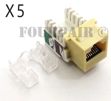 5 Pack Lot - CAT5e RJ45 110 Punch Down Keystone Modular Snap-In Jacks - Ivory
