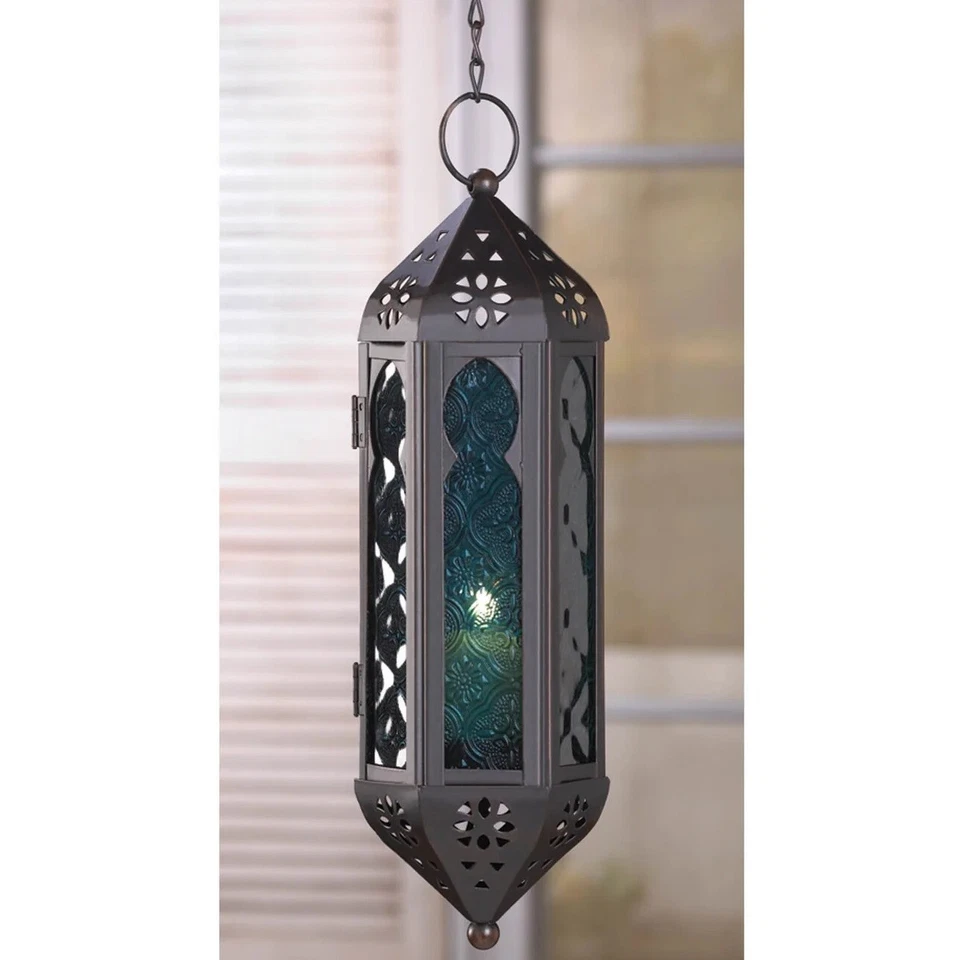 Lote de 16 velas colgantes serenidad vidrio azul boda descuento mate 11"H Foto 2 de 4