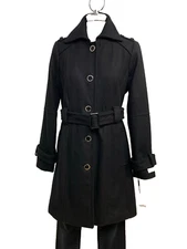 Calvin Klein NWT Elegant Women's Black Wool Blend Coat Military Inspired size 10