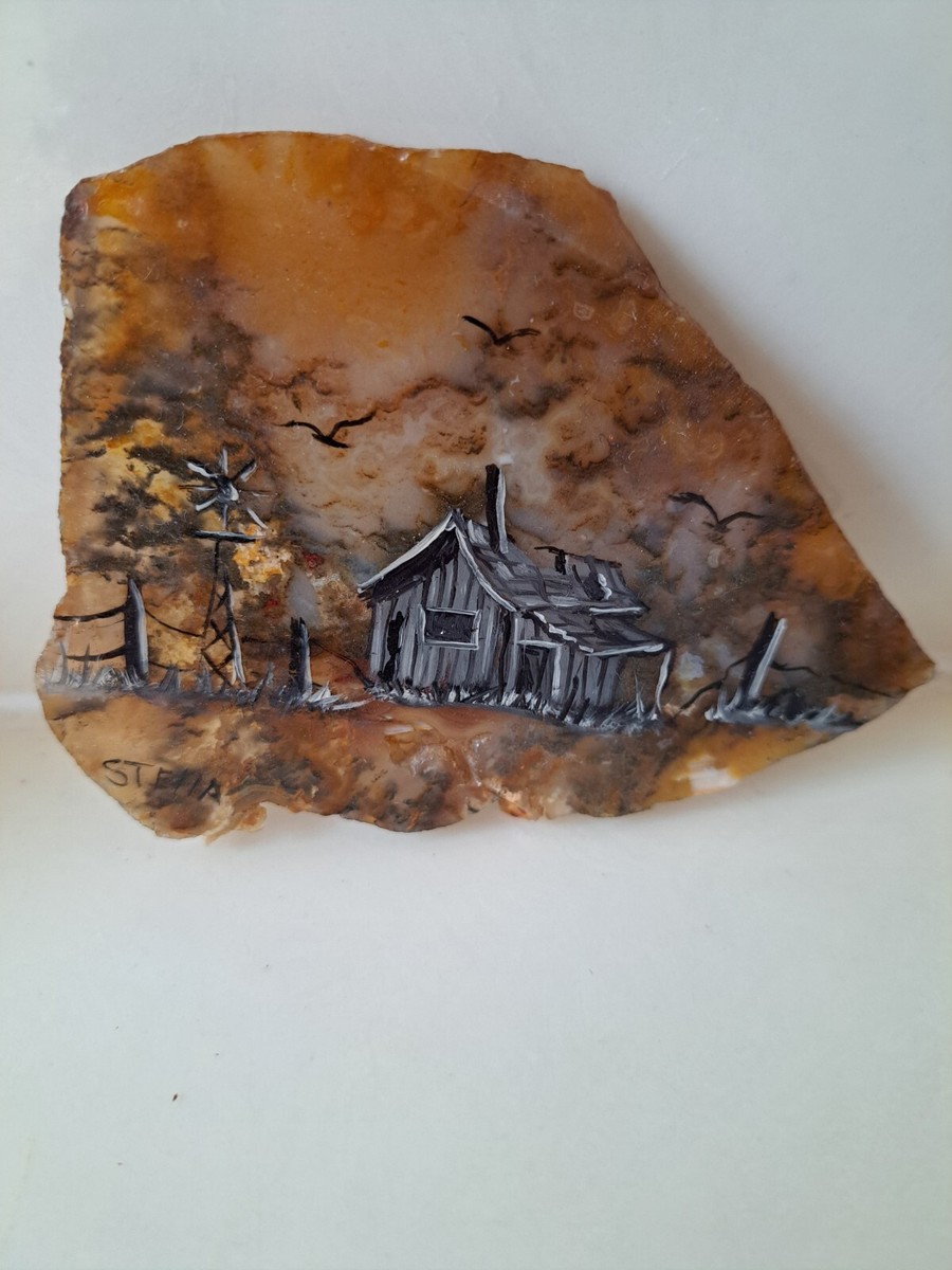 Hand Painted Stone Slab Painting Miniature Country Scene | eBay