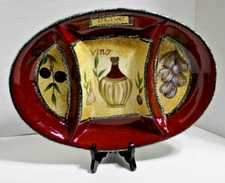 15.5" x 11"  Serving  Dish/Platter Red Beige Italian-Design Ceramic - New in Box