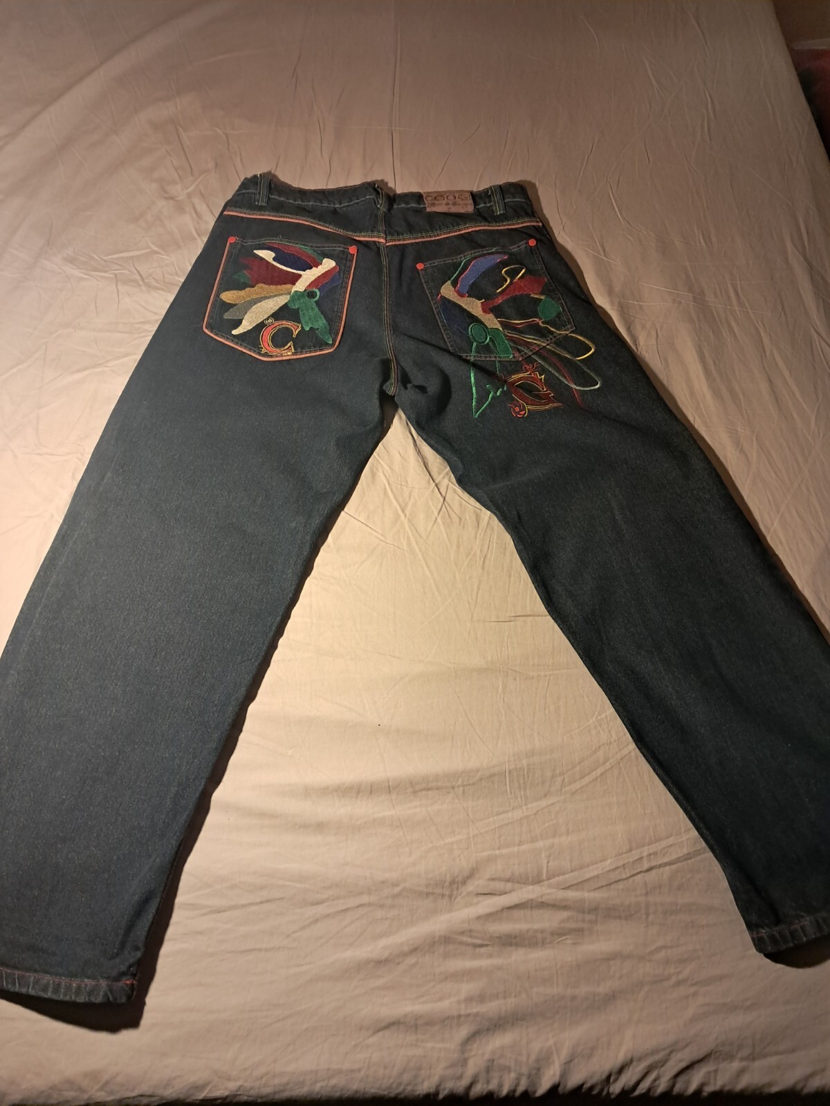 Vintage Y2K Coogi Jeans Baggy Loose Hip-Hop Mens With Embroidery Navy Blue 42x32