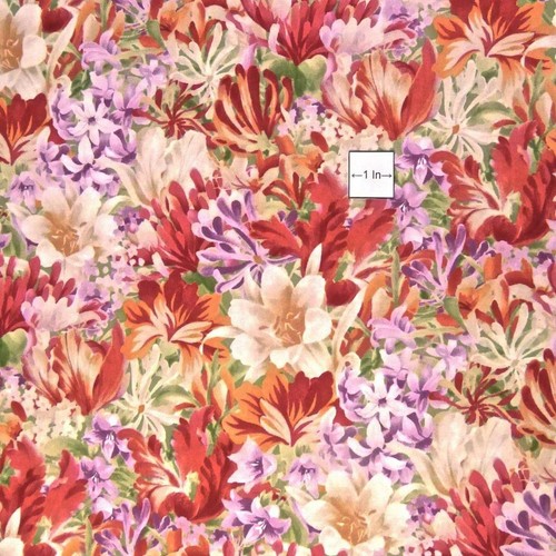 Packed Floral, Tangerine Orange, Red, Ivory, Lavender, An SSI Cotton BTHY or BTY - Picture 2 of 4