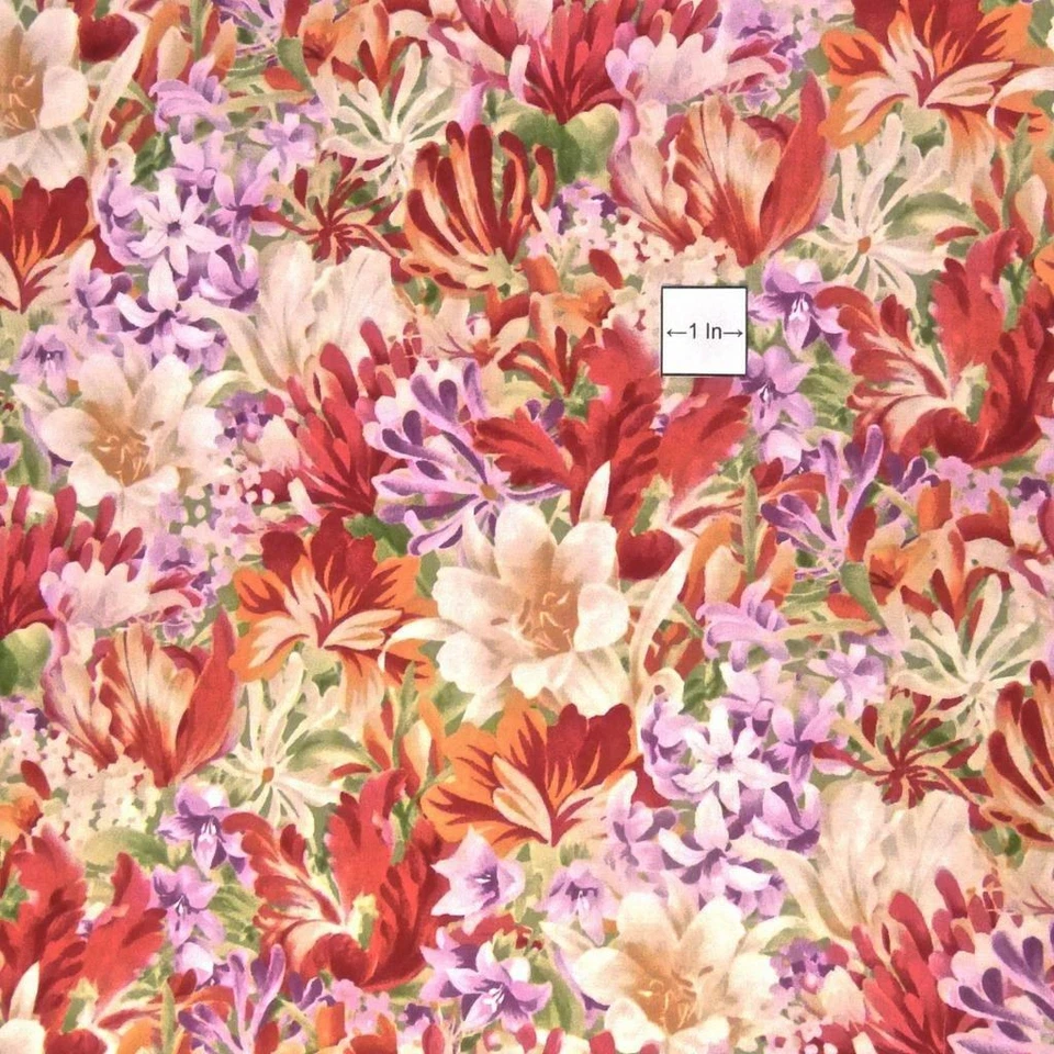 Packed Floral, Tangerine Orange, Red, Ivory, Lavender, An SSI Cotton BTHY or BTY - Image 2 of 4