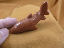 (Y-SHA-702) little orange Goldstone SHARK gemstone carving FIGURINE love sharks