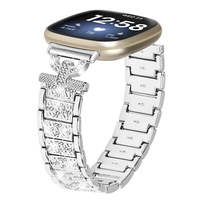 Rhinestone Bling Watch Band for Fitbit Versa 4/Sense 2 Bracelet Wristband Silver