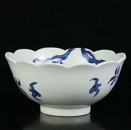 ANTIGUO CUENCO DE PORCELANA CHINO AZUL Y BLANCO MARCADO QIANLONG (WX498) - Imagen 6 de 9