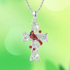 Silver Plated Cardinal Hollow Cross Pendant Necklace w/ Oval Link Chain