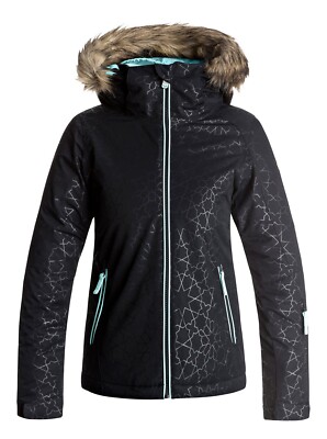 Roxy Mädchen Dryflight Skijacke Alter 16 schwarz geprägt mit türkisen Details