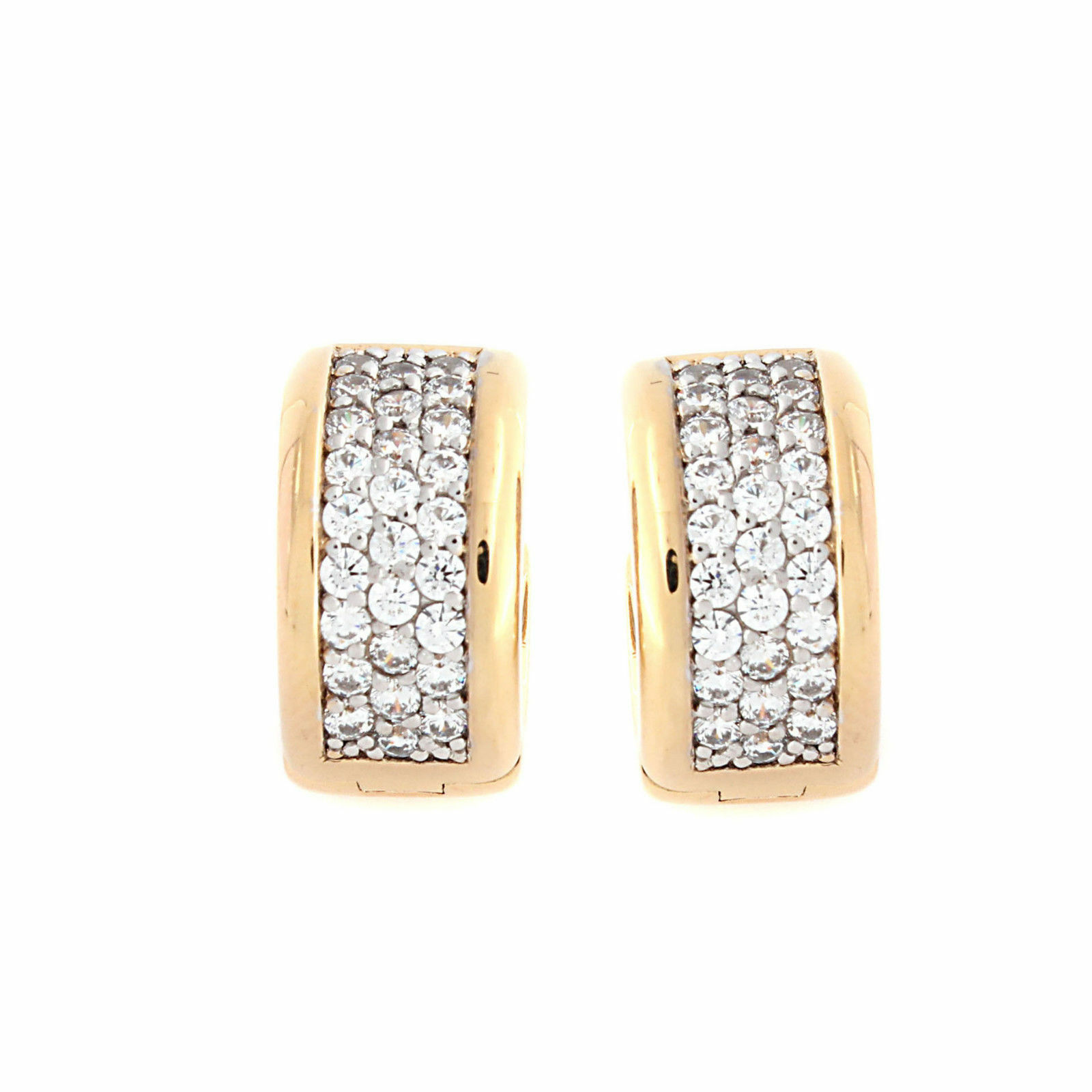 Huggies hoop earrings with simulated diamonds in 14k gold-plated sterling silver-image