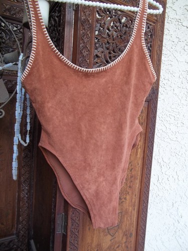Vtg 70's Faux Suede Leather Swim Bathing Suit High Hip sz 38-40" M L Shok USA - Picture 20 of 20
