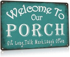 Welcome to Our Porch Backyard Accessories Decor Outdoor Vintage Tin Metal Signs