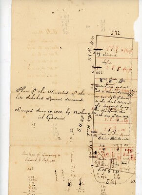 1813 Hand-Drawn Survey Map Estate of Ichabod Aymar Hartford CT Nathaniel Goodwin