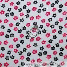 BonEful FABRIC Cotton Quilt White Black Pink FLOWER Dot Easter Calico Girl SCRAP