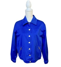 St John Blue Pointed Collar Gold Logo Bottons Stretch Sporty Jacket M