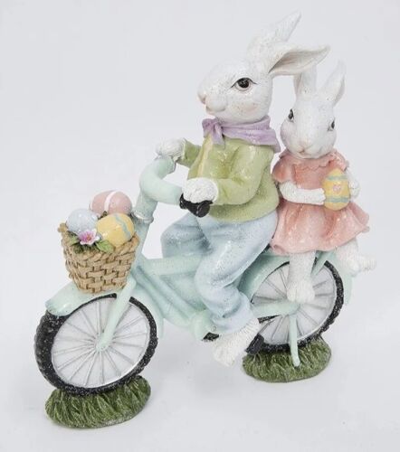 Bunny Mother & Baby Riding Bicycle Resin Easter Decoration -Ger 2571700 - Afbeelding 1 van 5