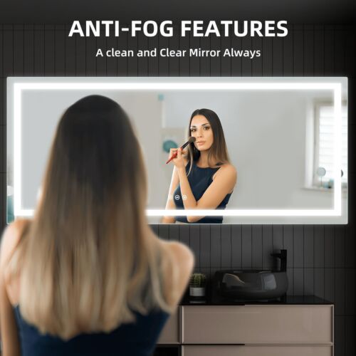Dimmable LED Bathroom Mirror Anti-Fog Backlit Front Lit 3 Colors Memory - Picture 31 of 33