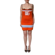 DOLCE & GABBANA Dress Orange Cotton Superbowl Football Inspired IT50/US16/3XL