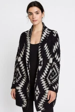COTTON CANDY Open Cardigan Womens M/L Black Aztec Fuzzy Long Sleeve Sweater