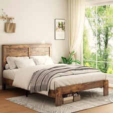 Full/King Size Bed Frame Wood Platform Bed with Headboard Wood Slat Support