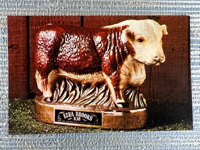 Hereford Cow Cattle Rancher Ezra Brooks Whiskey Decanter Vintage Postcard
