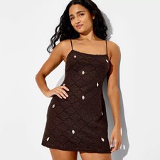 Women's Scallop Crochet Mini Dress - Wild Fable Dark Brown
