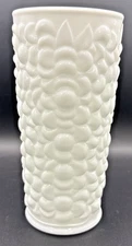 VTG Vase White Milk Glass Grapes Vines 7.5" x 3.5"  Indiana Glass