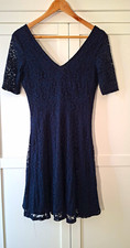River Island Size 8 Black Lace Fit & Flare V-Neck Short Dress Zip Detail