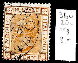 Italy #36, used -1877- King Victor Emmanuel II, 20c, orange - See Scan