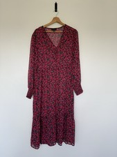 New Look Pink Floral Midi Dress UK 16 V Neck Long Sleeve Smock Tea Dress NWOT