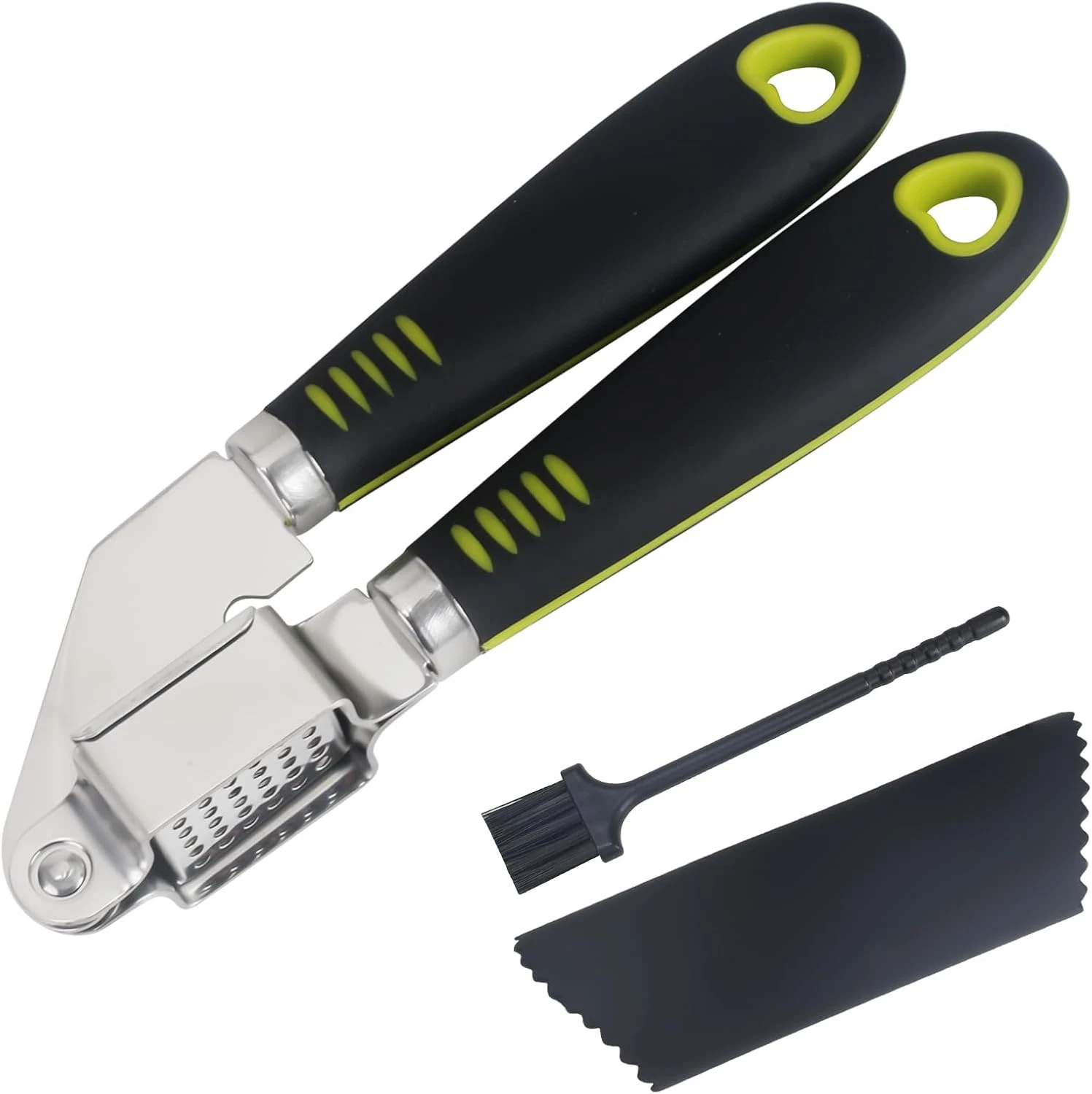 3-Piece Garlic Press Set - Stainless Steel Garlic Press, Garlic Peeler, Cleaning