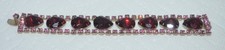 Vintage Costume Jewelry Bracelet Silver Tone Metal w Red Jeweled Design