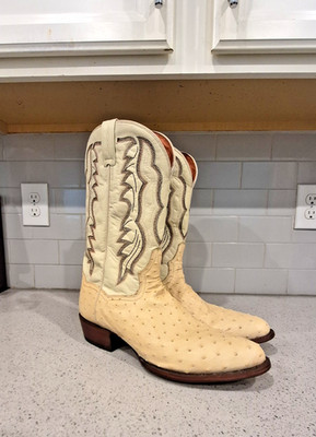 Dan Post Men s 13 Ostrich Cream White Leather Cowboy Boots