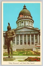 1965 Chief Massasoit Statue & Utah State Capitol Salt Lake City UT Postcard