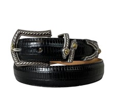 Vintage Brighton Belt Black Snake Embossed Leather Two-Tone Buckle L 34  USA