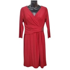 Chaps Women's Burgundy Red Faux Wrap V-Neck Stretch Dress Size PM NWT