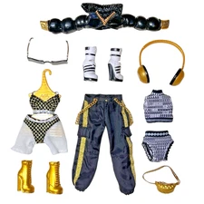 Lol Omg 24K  DJ Missy Meow Doll Outfit Black Gold White Clothes Pants Shoes Lot