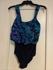 Vintage Sirena Women's Size 12 Tall One Piece Swimsuit Vibrant Blue Beach Cruise