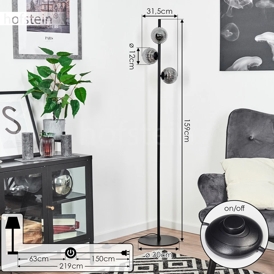 HOFSTEIN Garaguso Modern Metal/Glass Black/Smoked/Fluted Glass Floor Lamp - Image 4 of 4