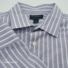 Banana Republic Mens Slim Fit Non Iron Purple White Stripe Dress Shirt XL 17 1/2