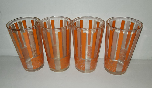 Highball Drink Glasses Orange Striped Mid Century Set of 4 - Picture 2 of 13