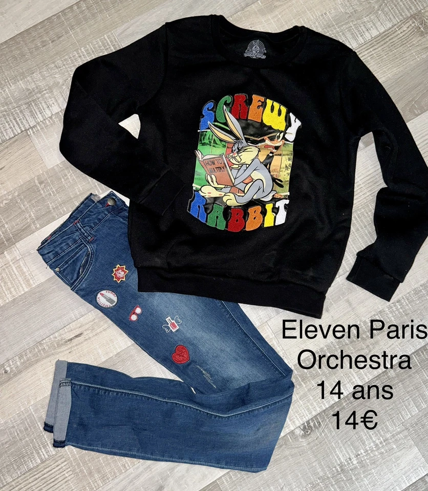 Eleven Paris Orchestra 14 ANS FILLE : Sweat Gris Noir WB R. Rabit + Jean Patchs - Photo 1/1