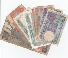 India 1968- 1990  Lot 11 x 1 Rupee -  100 Rupee Circulated notes