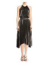 BAILEY44 Womens Silver Buttoned Halter Midi Evening Knife Pleated Dress 0