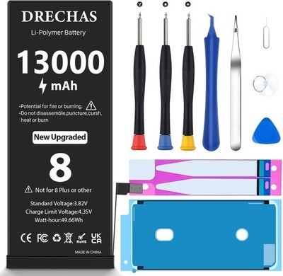 13000mAh Battery for iPhone 8 2025 New Upgraded High Capacity 0 Cycle Li