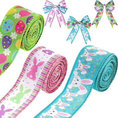 Bunny Egg Wired Edge Polyester Easter Ribbon 3 Rolls 20 Yards
