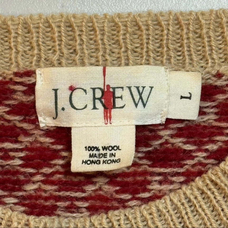 VTG J.CREW Oarsman Red Geometric Diamond Fisherman Wool Crewneck Sweater Men's L - Image 4 of 4