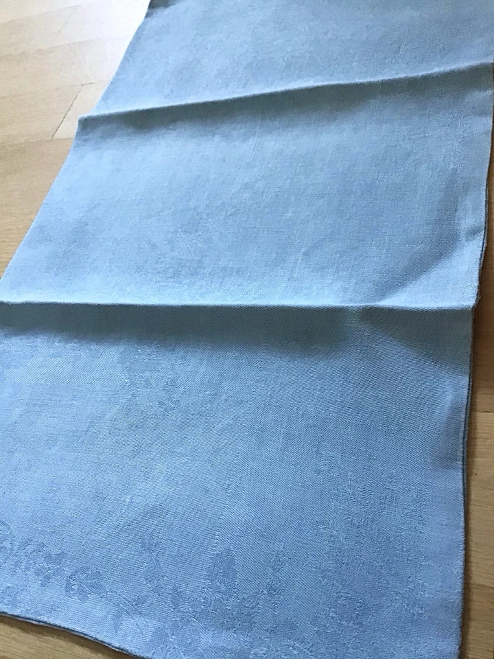 SAC À PAIN EN LIN DAMASSÉ LINGE ANCIEN TEINTÉ BLEU VINTAGE EN TBE ORIGINE FRANCE - Photo 4/4